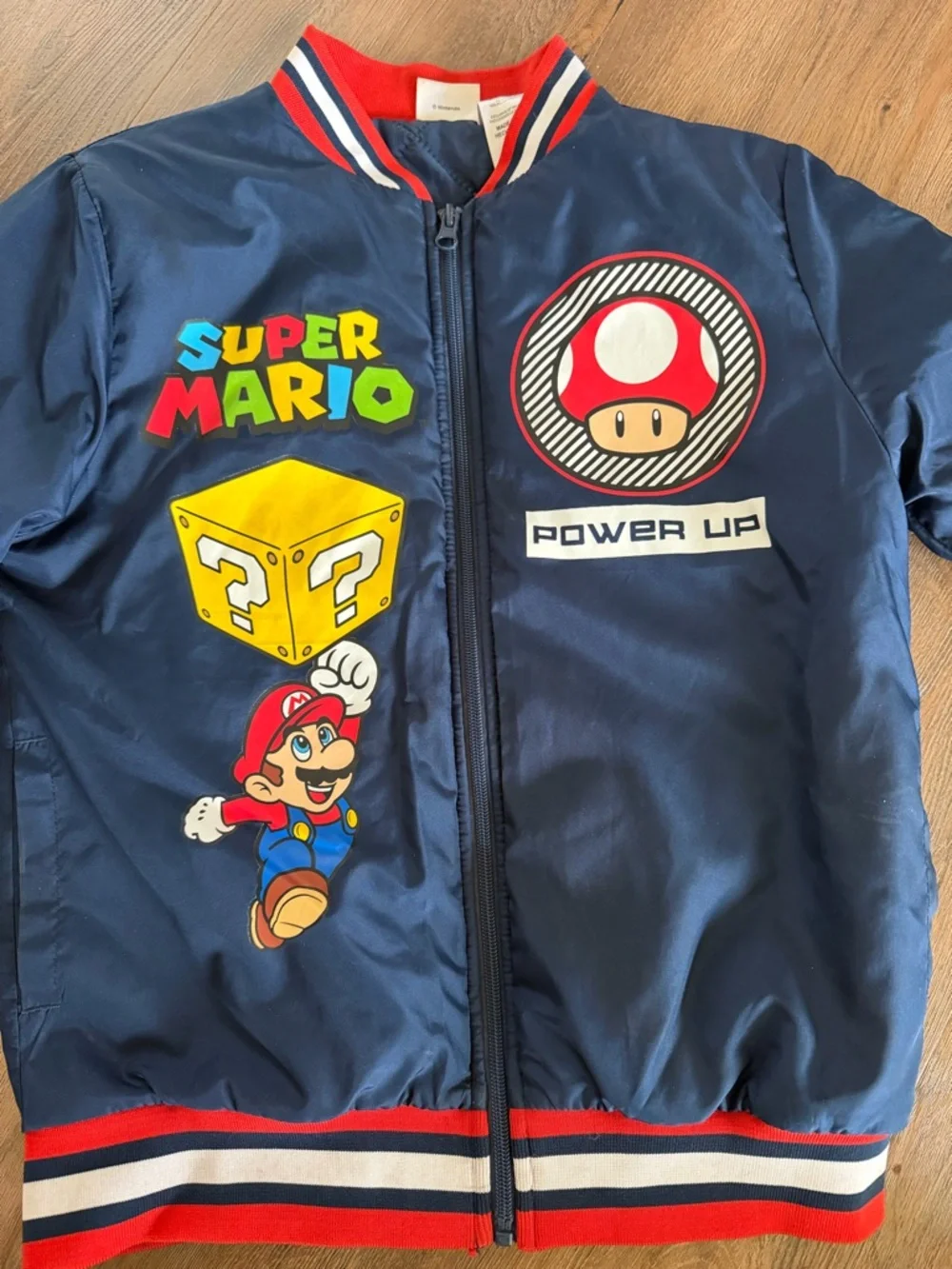 Super Mario Power-Up Bomber Jacket, size 10/12 Blue